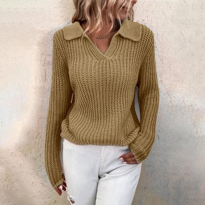 Kvinnors Vintertröja Stickad V-ringad Mjuk Tyg 10