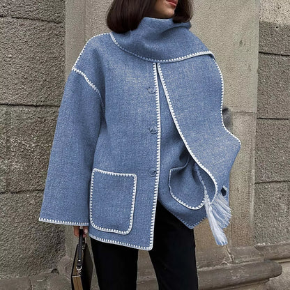 Dam Kappa Överdimensionerad Vinterrock med Kuvertkrage i Ullblandning-4