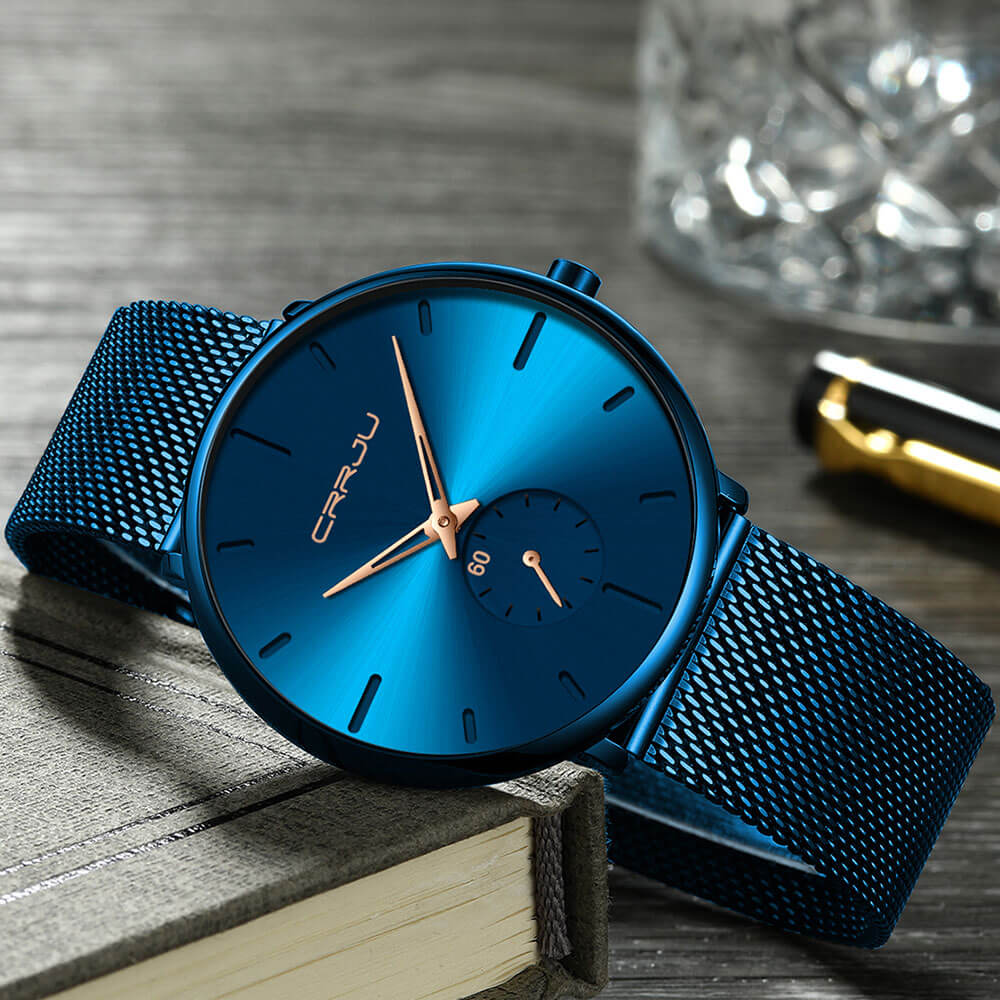 Herrklocka Minimalistisk Design i Rostfritt Stål och Läder-2