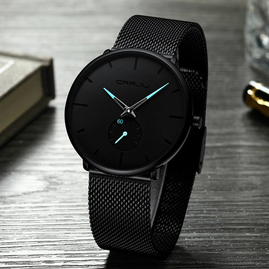 Herrklocka Minimalistisk Design i Rostfritt Stål och Läder-1