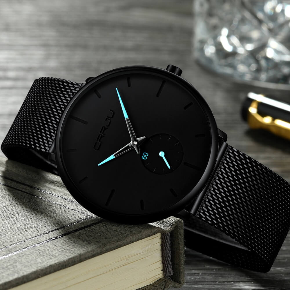Herrklocka Minimalistisk Design i Rostfritt Stål och Läder-5