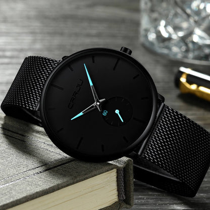 Herrklocka Minimalistisk Design i Rostfritt Stål och Läder-5