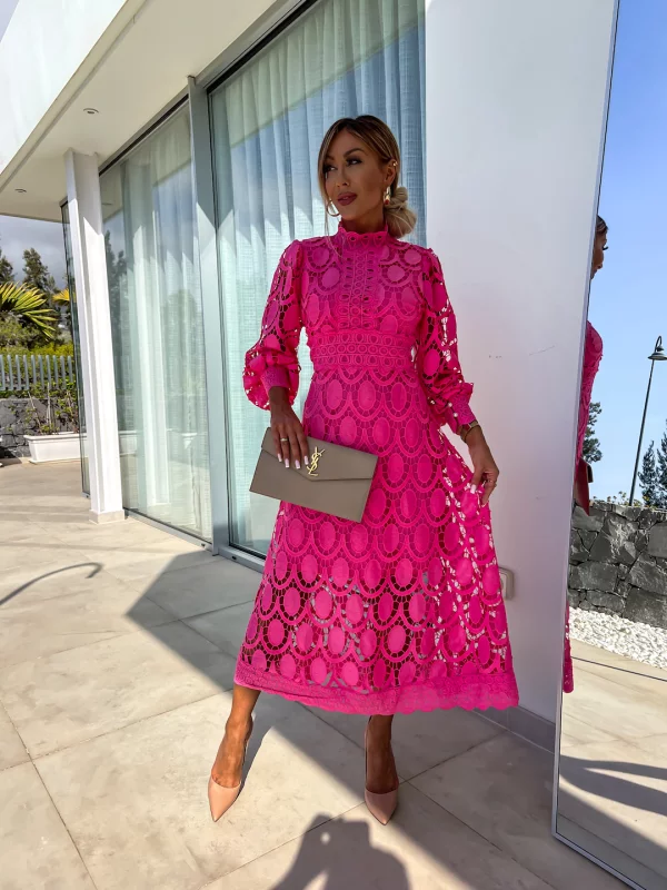 Variant image for Damklänning Midi med Spetsdetaljer Högkvalitativt Tyg-1