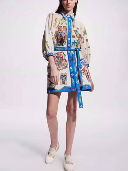 Skjortklänning Dam Bohemisk Design 100% Bomull-4