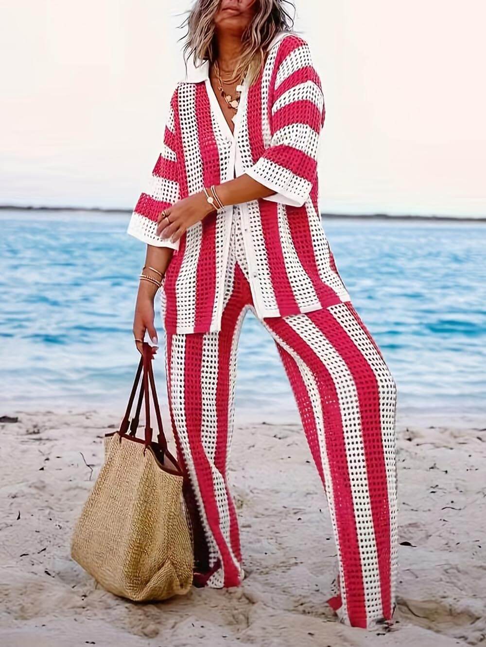 Kvinnors Lounge Set Virkat Design Lätt Material-4