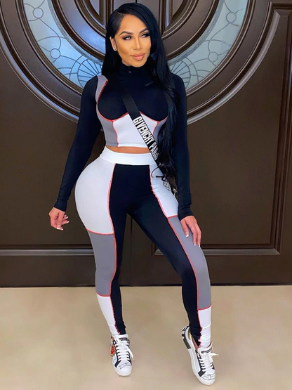 Dam Långärmad Topp och Byxor Polyester Spandex-6