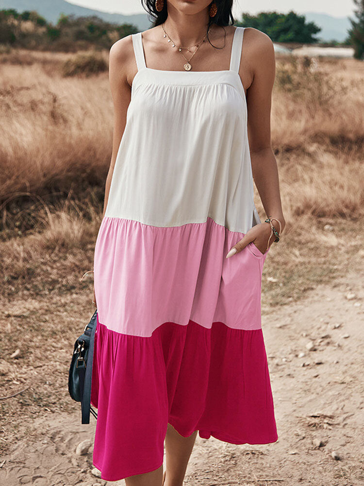 Kvinnors Midi Klänning Avslappnad Bomull med Fickor-2