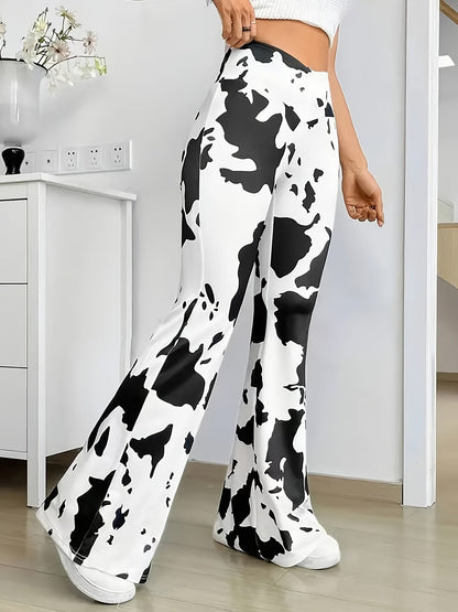 Kvinnors Högt Belagda Byxor Flared Polyester Ko-Mönster-5