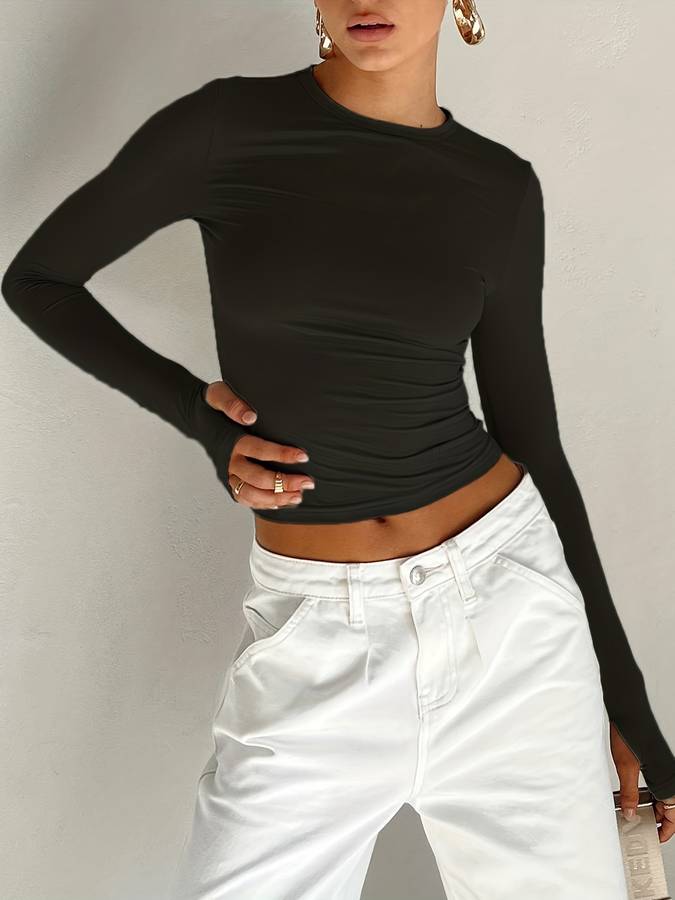 Dam Långärmad Topp Avslappnad Bomull-6