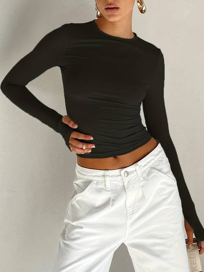 Dam Långärmad Topp Avslappnad Bomull-6