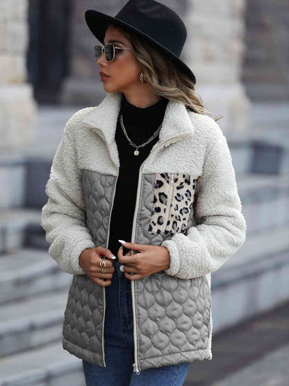 Variant image for Vårjacka Dam Färgblock Leopardmönster Polyester Zip Jacka-17