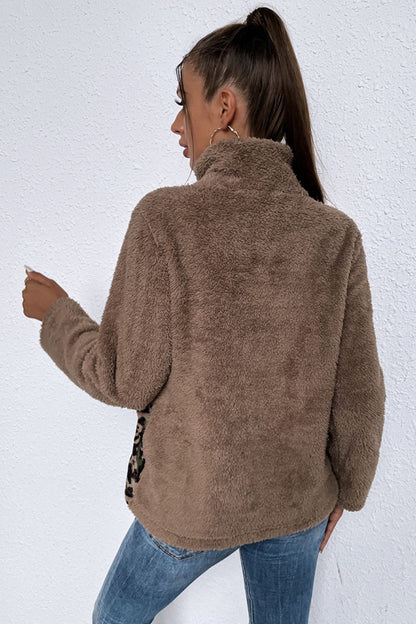 Dam Sweater Leopardmönster Patchwork Polyester Fleece-5