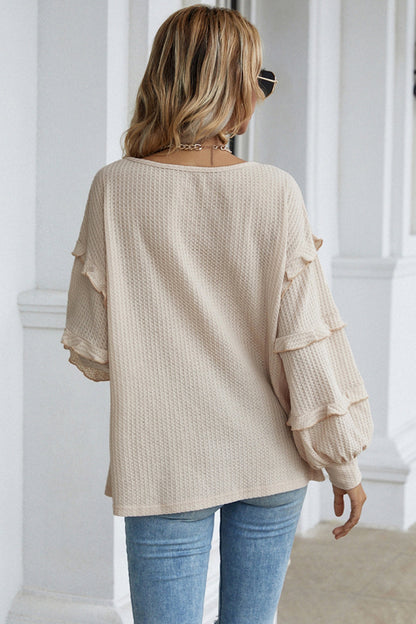 Dam Tröja med Petalärmar V-ringning Polyester Lös Silhuett-6