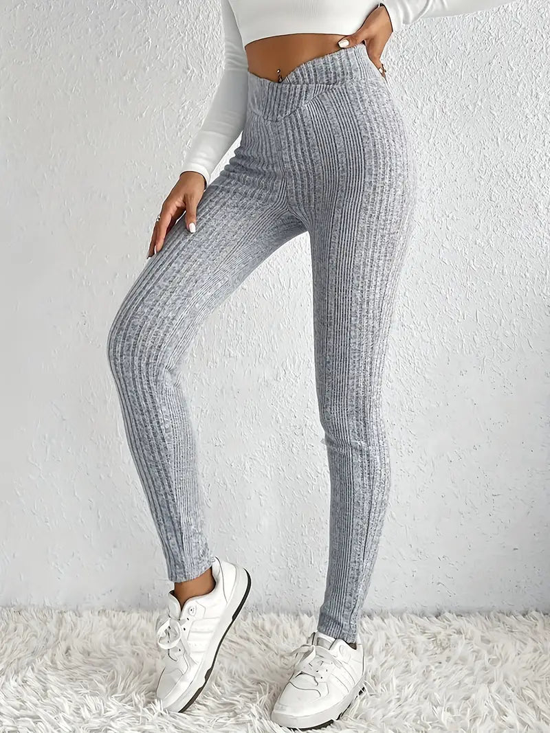 Dam Skinny Byxor Hög Midja Ribbad Stretch Material-3