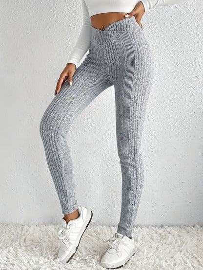 Dam Skinny Byxor Hög Midja Ribbad Stretch Material-3