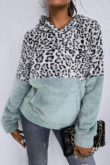 Damer Hoodie Leopard Mönster Fleece Lång Ärme-2