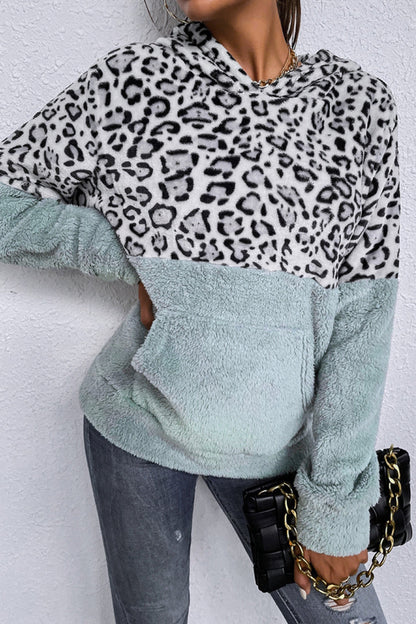 Damer Hoodie Leopard Mönster Fleece Lång Ärme-5