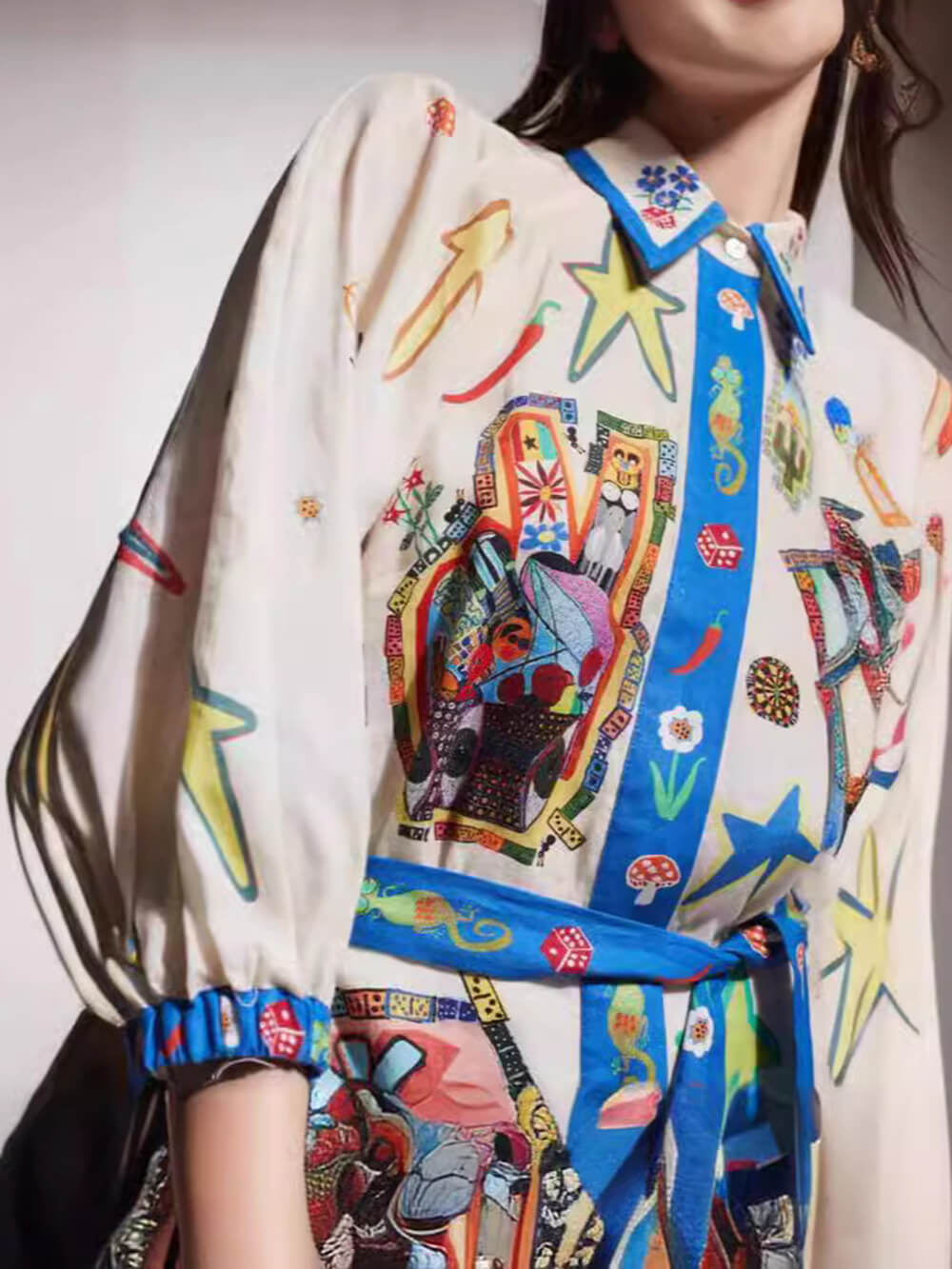 Skjortklänning Dam Bohemisk Design 100% Bomull-3