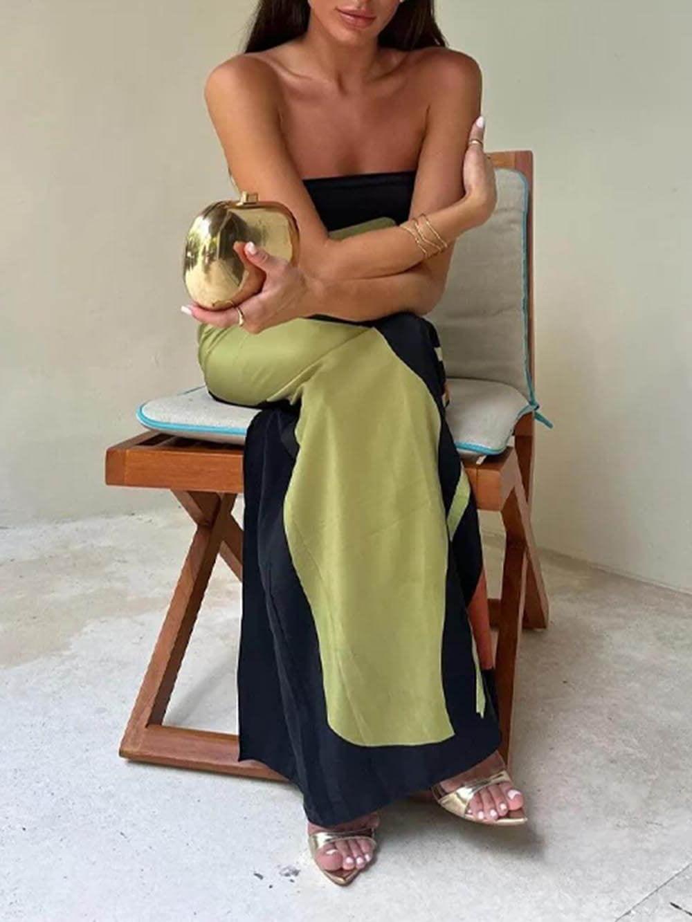 Maxiklänning Dam Stropplös Kreativt Mönster Polyester-2