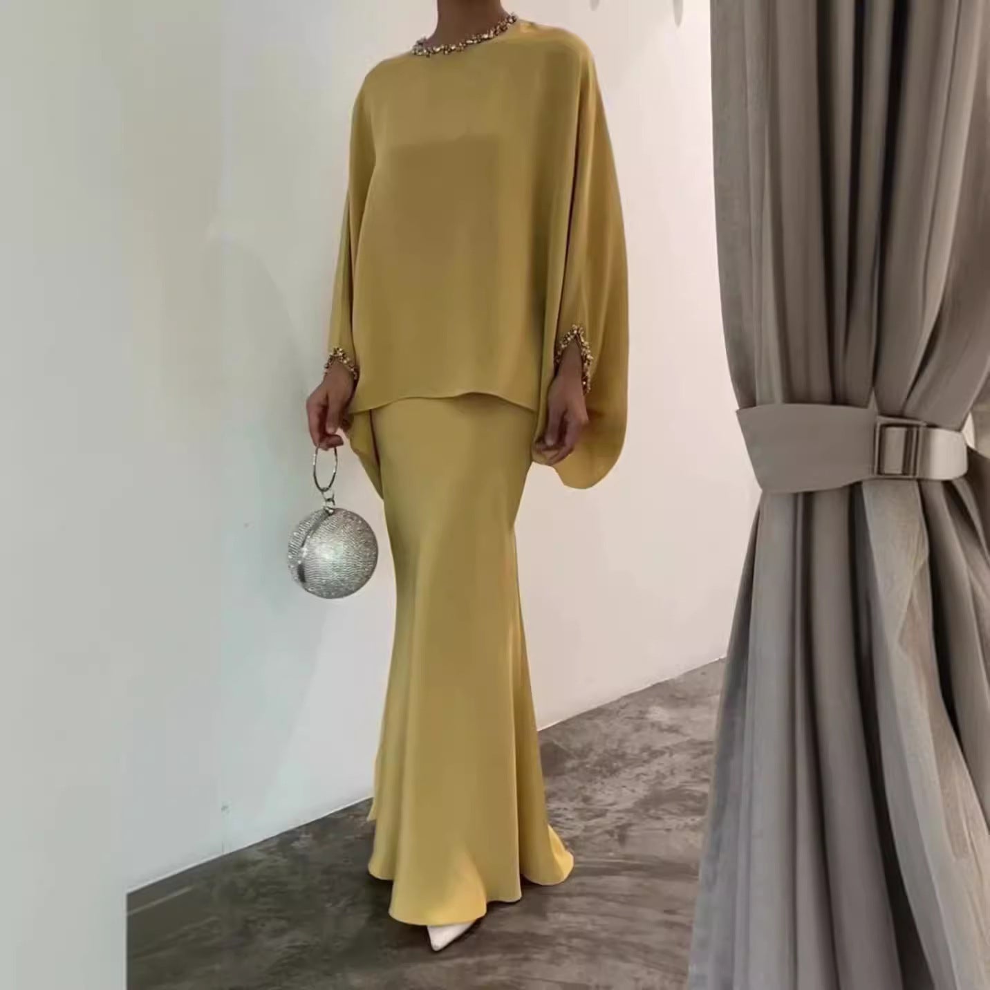 Dam Klänning Lång Ärmar Modal Elegant Knäslängd-2