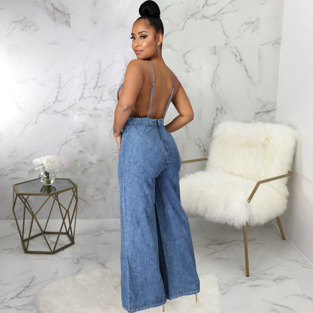 Dam Jumpsuit Trendig Denimlook 100% Bomull-2
