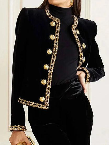 Damjacka med Rund Halsringning och Långa Ärmar i Polyester – Elegant Avslappnad Passform för Vardagsbruk och Fest 3