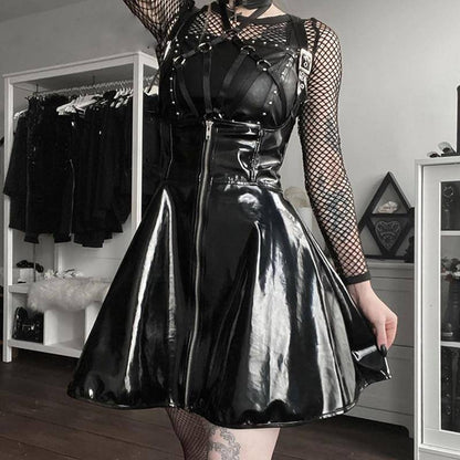 Dam Minirock A-linjeformad PU-läder-6