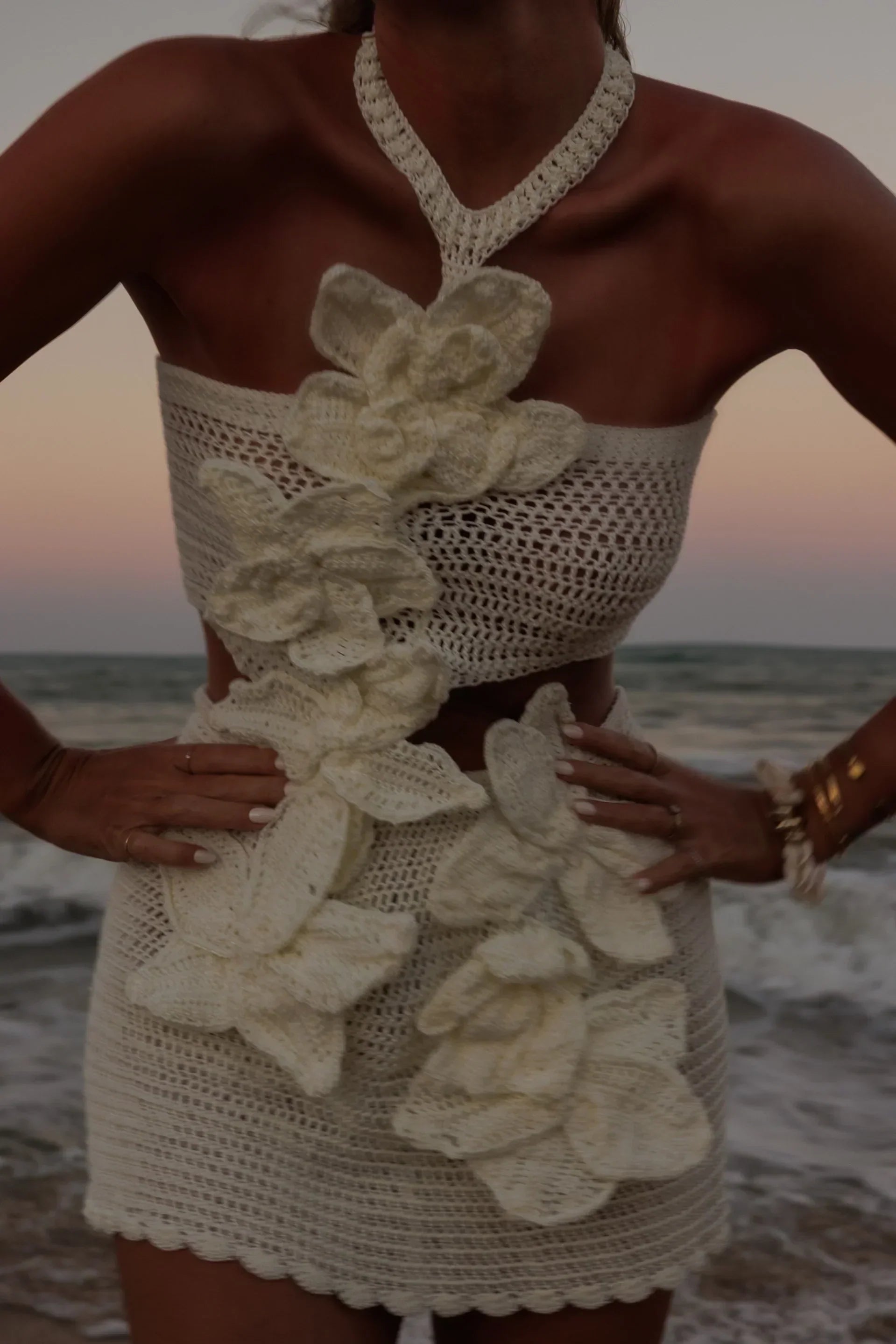 Kvinnors Blommaklänning Stretch Material Filigranmönster-5