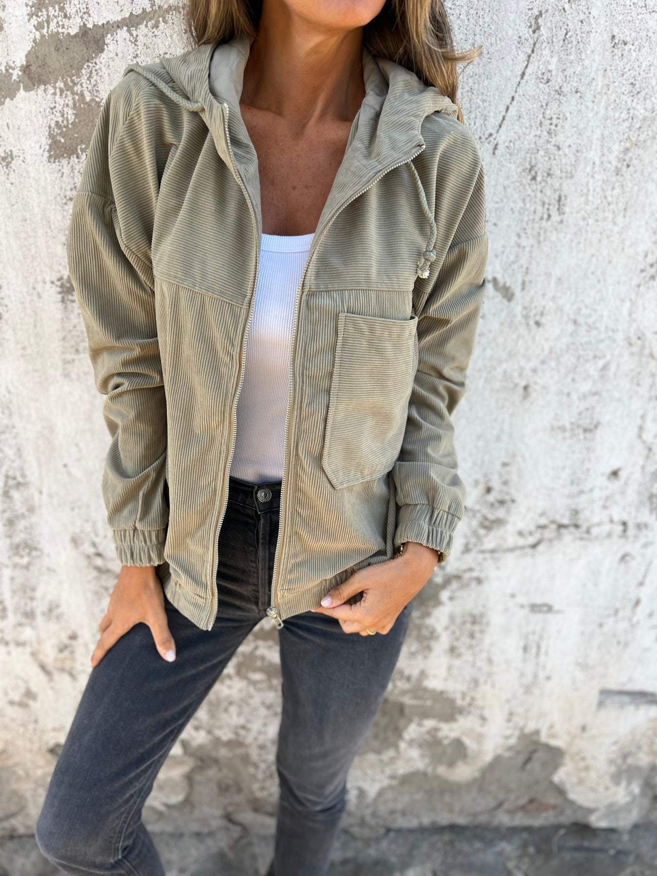 Damjacka Casual Vit Huva Blixtlås 100% Polyester-2