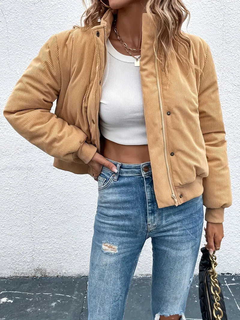 Damjacka Zip-design Kapellkrage Mjuk Varm Tyg-3