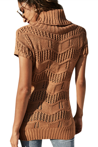 Dam Tröja Kortärmad Hög Krage Tunnstickad Polyester-6