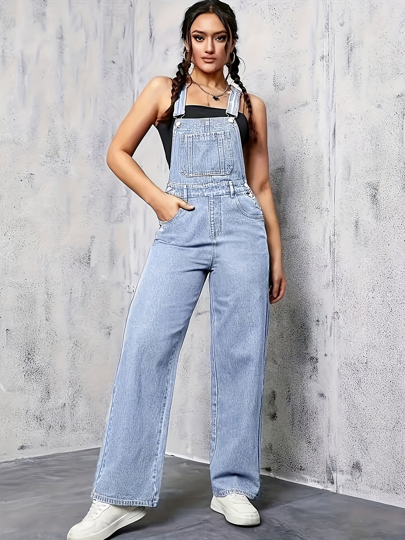 Dam Overall Bred Ben Denim Komfortabel Avslappnad Stil-4