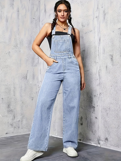 Dam Overall Bred Ben Denim Komfortabel Avslappnad Stil-4
