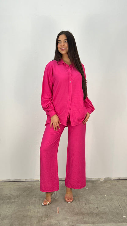 Dam Casual Set Lättviktig Blus och Bred Byxa Andningsbart Tyg-4