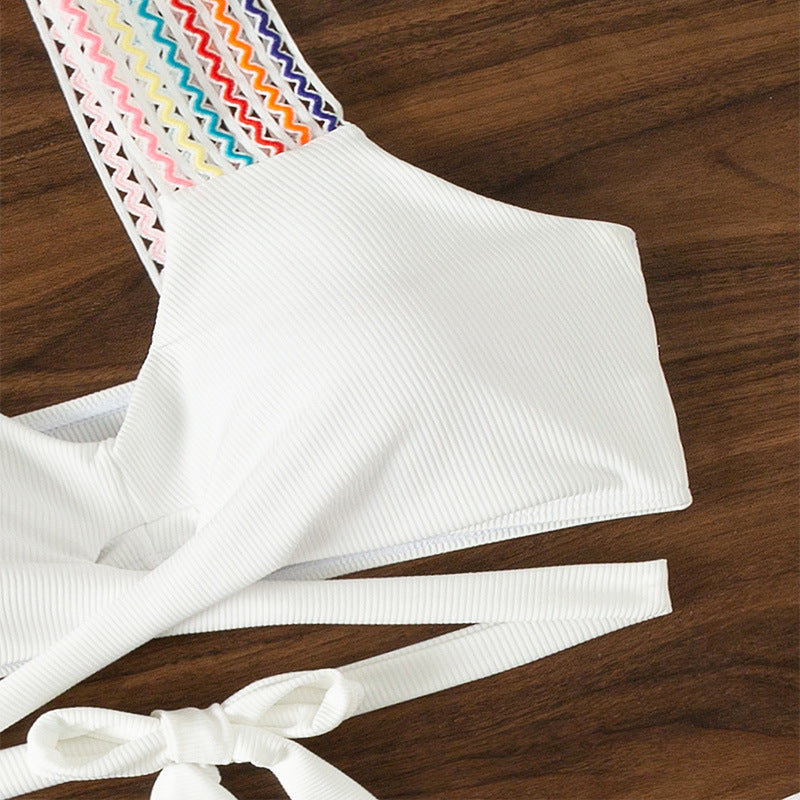 Dam Bikini Hög Midja Korsade Bärare Nylon Spandex-5