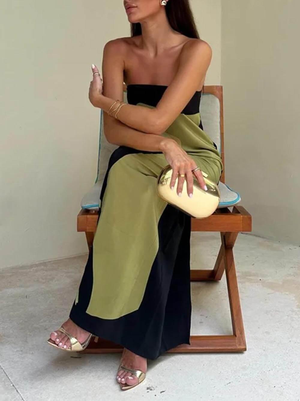 Maxiklänning Dam Stropplös Kreativt Mönster Polyester-3