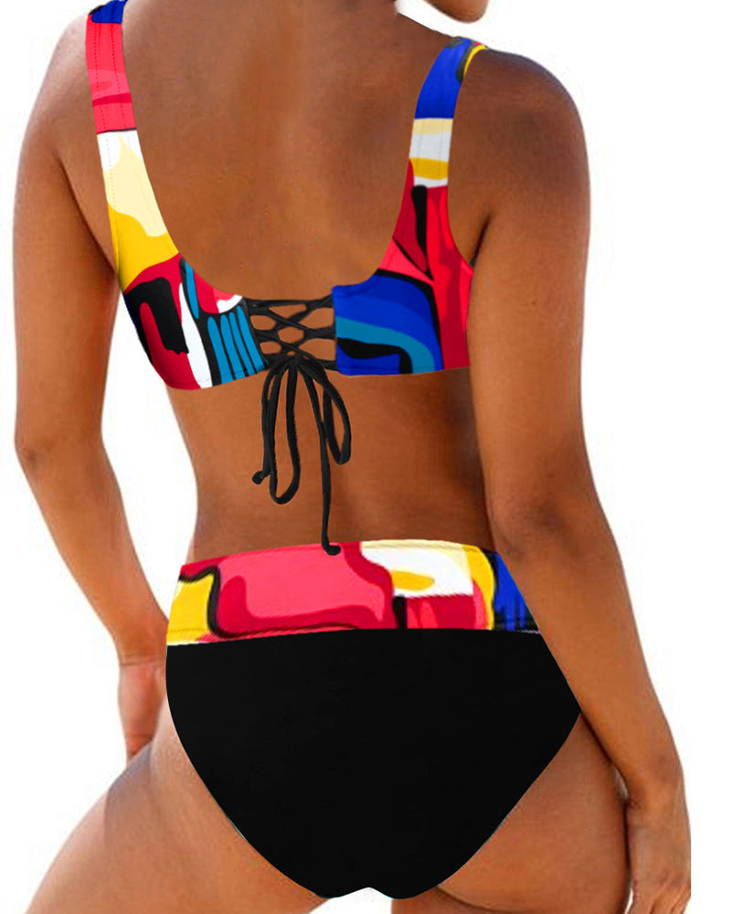 Dam Bikini V-Neck Elastan Trendig Badkläder-3