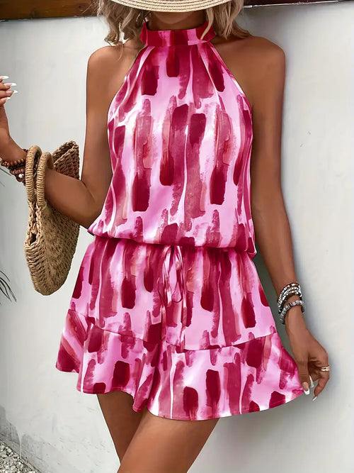 Dam Kort Klänning Praktisk Polyester för Sommar-1