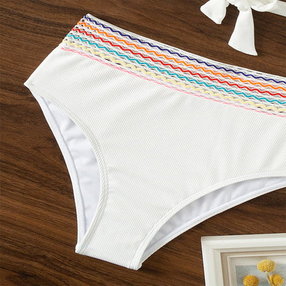Dam Bikini Hög Midja Korsade Bärare Nylon Spandex-6