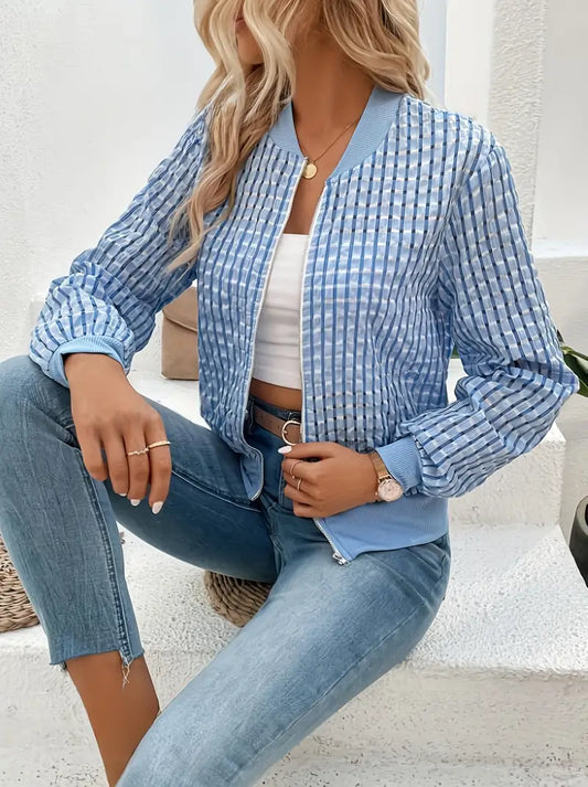 Damjacka Rutig Med Blixtlås Polyester Tidlös Stil 1