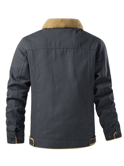 Herrjacka Vinter Vintage-stil Robust Tyg med Fällbar Krage och Panfickor-6