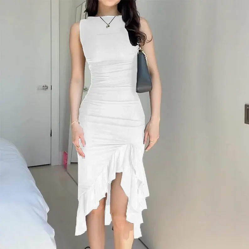 Dam Midiklänning med Ruffles för Bröllop och Fest-5