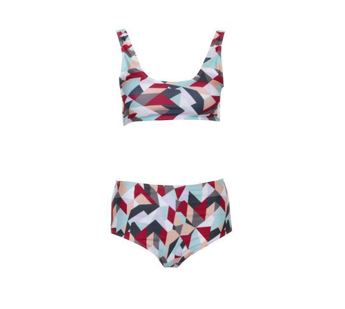 Dam Set Geometrisk Design Hög Midja Syntetiska Fibrer-1