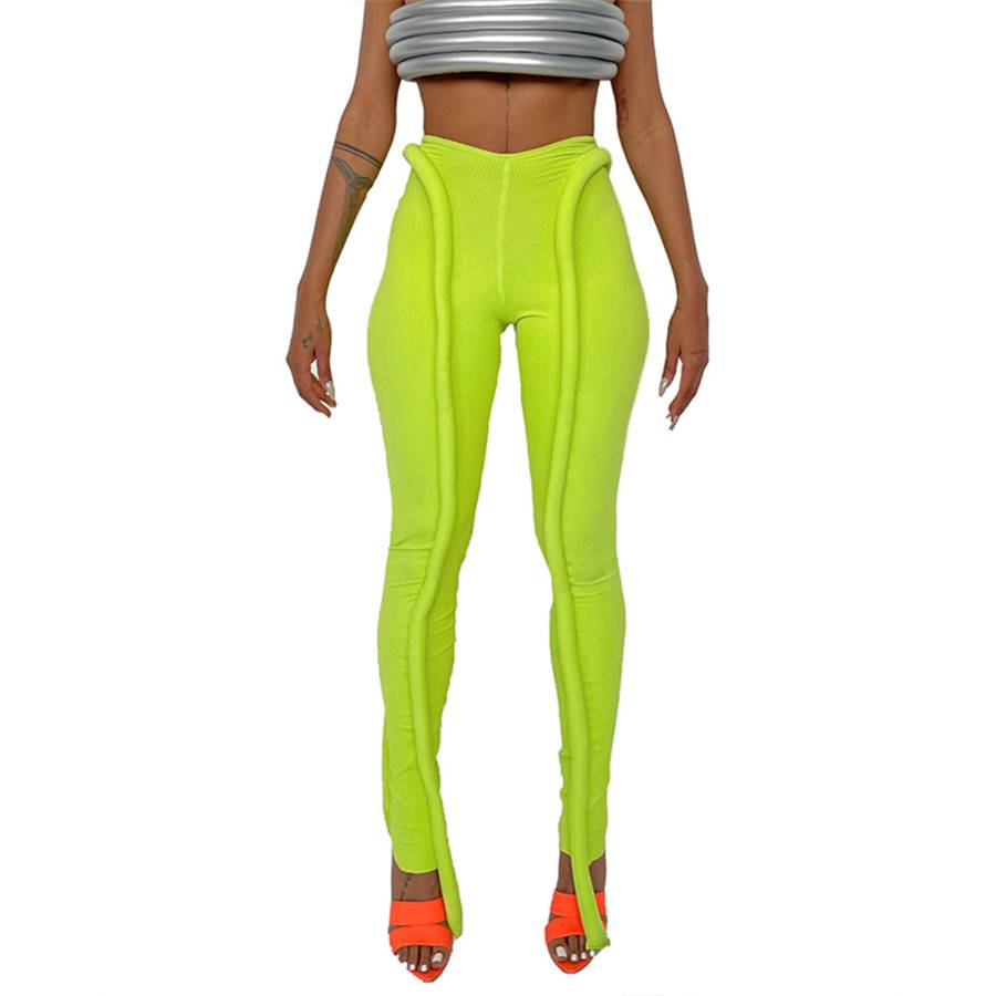 Dam Byxor Mager Passform Lång Skärning med Resår i Midjan-2