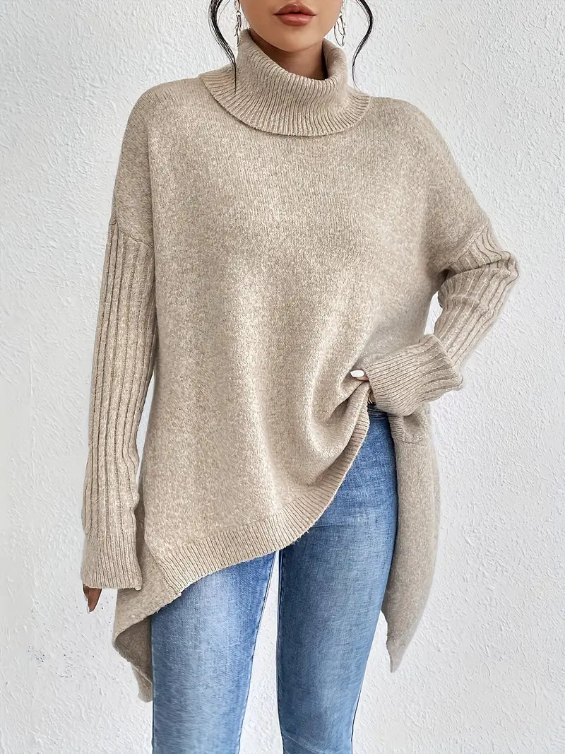 Stickad Dam Tröja Turtleneck Avslappnad Design 100% Akryl-4