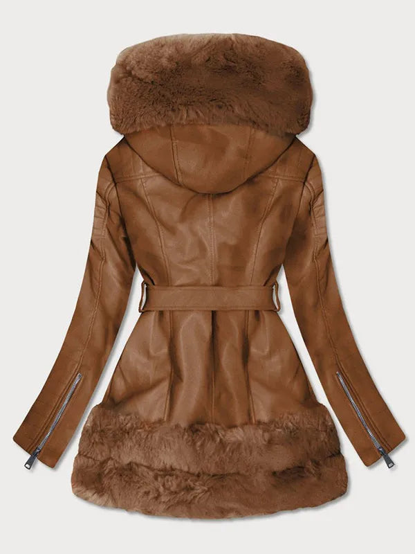 Lång Vinterjacka Dam Enkel Design Polyester med Fickor-3