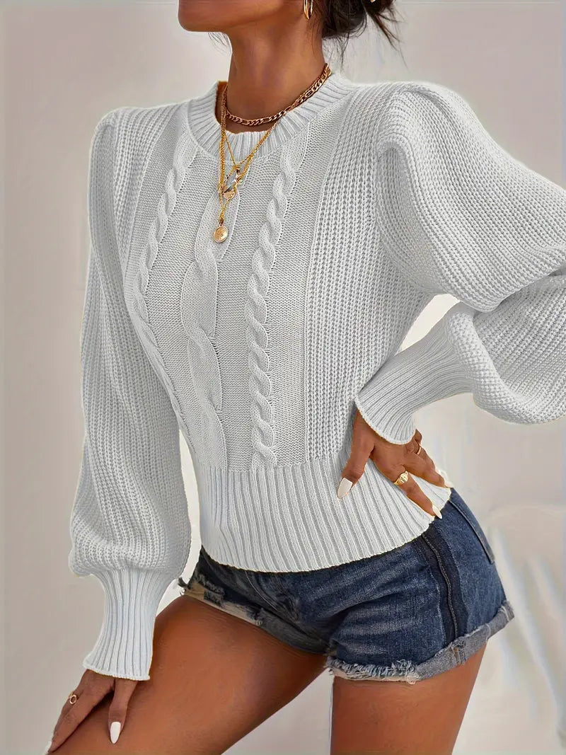 Variant image for Dam Stickad Tröja Traditionell Höstdesign Ekologisk Kabelmönster-21