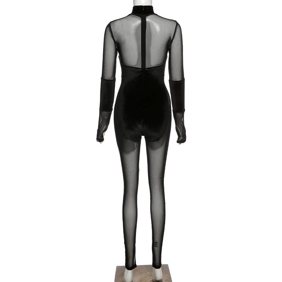 Dam Övergripande Transparent Patchwork Polyester Spandex-4