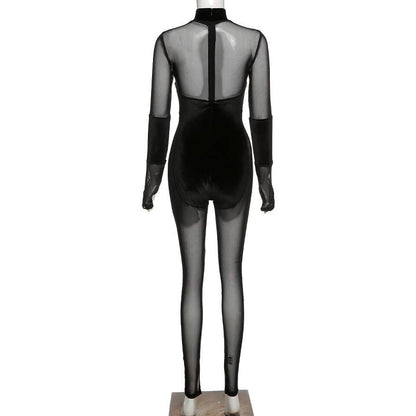 Dam Övergripande Transparent Patchwork Polyester Spandex-4