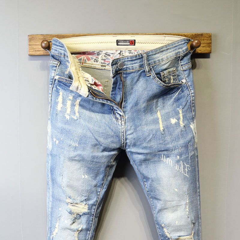 Herr Slim-Fit Byxor Denim Elastisk Midja-5